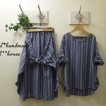 natural*(M)花刺繍ストライプ**スカート＆ブラウス
