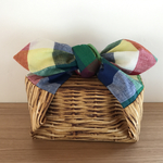 ♪再販 ✨お弁当袋Мサイズ＊リアルバスケット×  インド綿カラフルチェック △