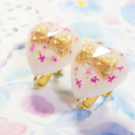 【受注製作】小花柄ハートイヤリング❀