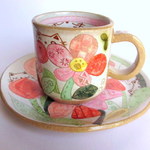 ＊安藤喜代子＊パッチワークネコのコーヒーカップ＊ピンク