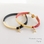 ペアでも♡ 栃木レザー イニシャルブレスレット  ＊ゴールド
