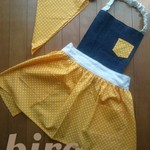 子供用 エプロン(ポケット付き)&三角巾 セット (デニム・黄色 ドット) 