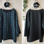 送料無料♪488☆彡BWリネン＆ブラックリネンドロップ袖プルオーバー着丈62cm＆シュシュ