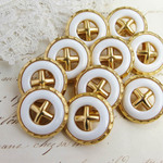 ■再販■10個入■15mm■ビンテージボタン (ホワイト　白　柄)　 [0941-15] アクセサリーに!
