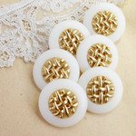 ■6個入■25mm■　ビンテージボタン (ブラック花　特大)　ヘアゴムやコートボタンに最適!!　［0845] 