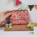 ティッシュケースがま口 赤 花