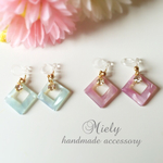 （2color）再…販♡夏♡ダイヤ型樹脂イヤリング