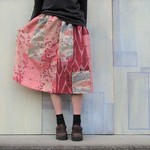 着物リメイク*ギャザースカート*赤白もも