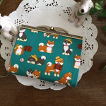 お札も入るがま口財布★かわいい柴犬さん柄★グリーン