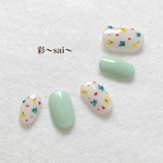再販☆グリーン☆押し花ネイル☆シンプルネイル