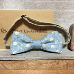 小花刺繍柄の蝶ネクタイ★麻混綿生地★ライトブルー系★