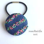 flowerstripe 刺繍ヘアゴム