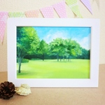 油絵原画『公園でまったり』　額縁付き