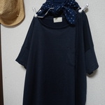 2点で送料無料sale::ゆったりシンプルTシャツポケット付綿麻ネイビーフリー