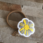 ツートンカラー刺繍のお花ヘアゴム グレー×イエロー