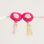 お花刺繍のイヤリング　ピンク