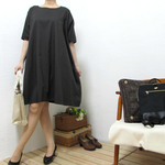 ＊SALE＊ 601．濃こげ茶 ゆったりAラインワンピース　コットン 