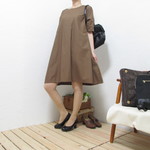 ＊SALE＊ 682 ブラウン ゆったりAラインワンピース　コットン 