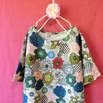 北欧レトロモダン花　ゆったりワンピース　白 