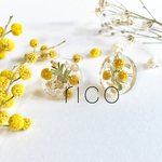 再販×5★ミモザとかすみ草のピアス(丸)