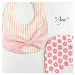 リボンとお花のリバーシブル スタイ＊8重ガーゼ ストライプ