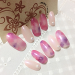 水彩フラワーネイルチップピンク