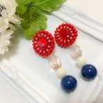 パール&ビーズ刺繍イヤリング4（レッド）