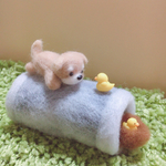 羊毛フェルト ドカンの上のお友達 柴犬&ひよこちゃん