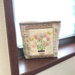 花刺繍のポーチ＊ピンク