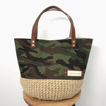 【受注製作】sizeS natural × カモフラ 麻かごラウンドトート