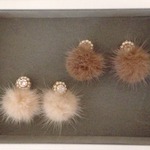 ★ビジュー×ファーイヤリング／ピアス★ベージュ