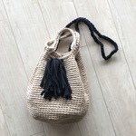 《aoisora8◯◯様オーダー品》ベージュと黒 Lサイズ3wayショルダーバッグ 麻ひもとズパゲッティ