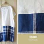 498☆彡マドラスチェック&オフ白リネンドルマン袖ワンピース♪送料無料