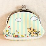 アメ拾い猫柄ぺたんこがま口財布(グリーン）