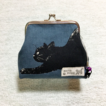 ガマ口財布　＊黒ネコ - アッシュブルー＊ F