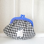 刺繍のがまぐち ギンガムチェック  ペンギンベビー