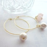 ｎｅｗ！２ｗａｙ恋愛運♡ローズクォーツとコットンパールフープピアス