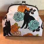 大きな がま口バッグ 黒猫&薔薇  リバーシブル