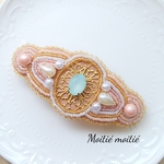 antique*°ビーズ刺繍バレッタ☆*。ピンクベージュ