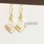 【再販3】ホワイトシェルのスクエアピアス*イヤリング*ノンホールピアス*