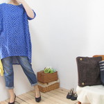 ＊SALE＊ 553 ドットのやわらかコットンワンピース　ブルー×ホワイト