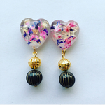 押し花レジンハート イヤリングorピアス