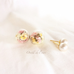 ピンク×イエロー♡ガラスドームイヤリング/ピアス
