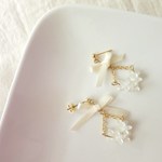 サテンリボンと雪月花のバスケットピアス
