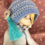 レース帽子バッグセット:青しましま