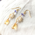 天然石【淡水パールとドロップシトリン】ピアス、イヤリング