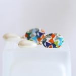 【イヤリング可】ファブリックビジューのピアス・オーバル　＜Liberty fabric・Fluttering＞