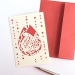 切り絵のメッセージカード しずくにペイズリー柄 赤