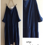 a.myu  春〜夏 新作七分袖の洗いざらいが気持ち良いドロップワンピースギンガムチェック青