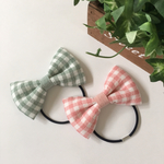 パステルチェックのリボンのヘアゴム